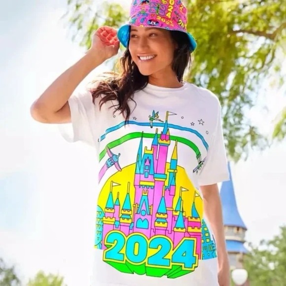 Disney Tops - Disney World Parks 2024 Bright Neon Sleeping Beauty's Castle T-Shirt Size‎ 3XL